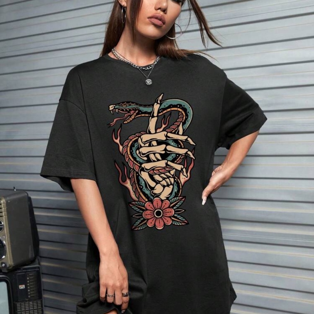 Graphic Black T-Shirt with Snake Design